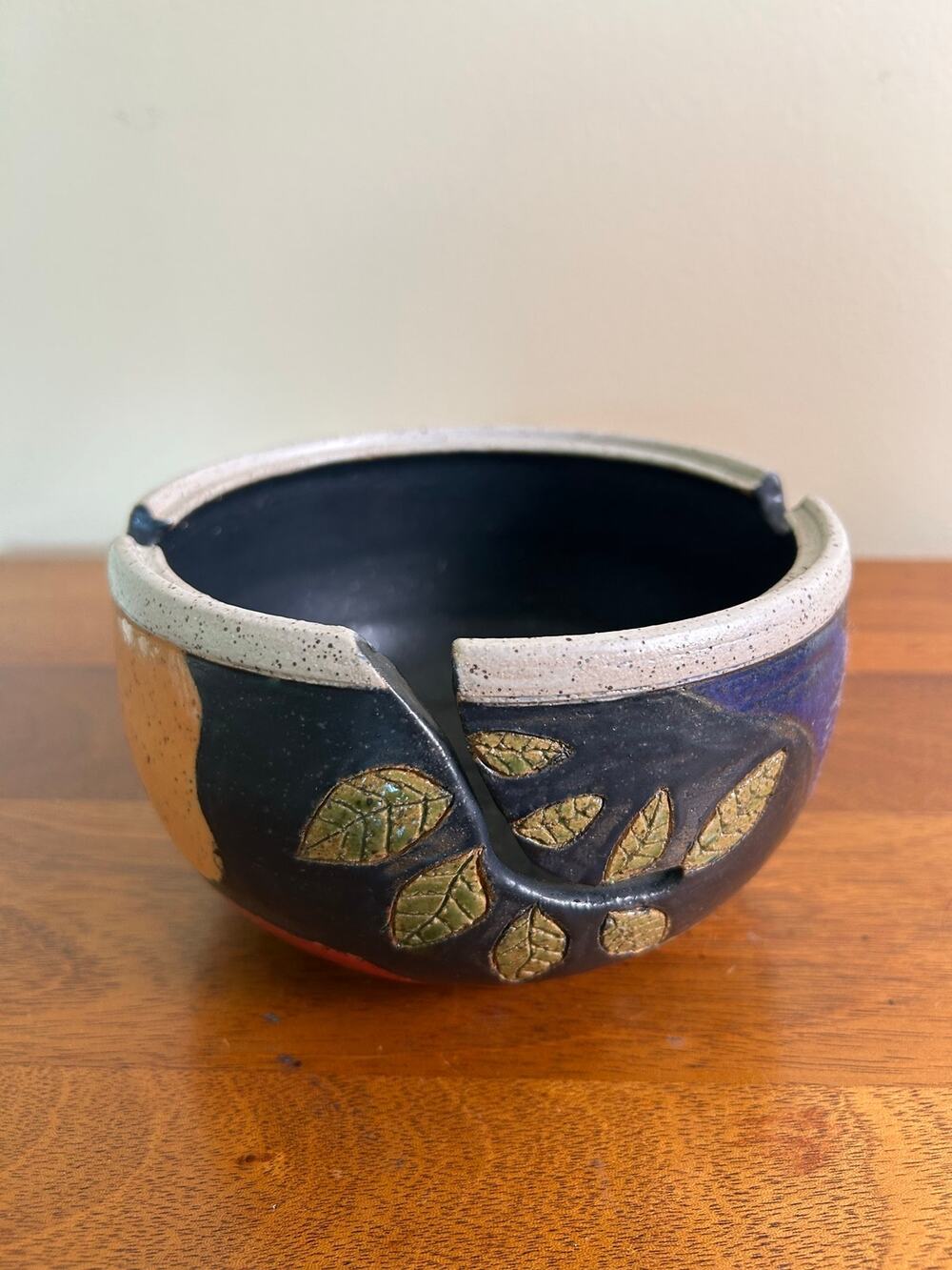 Handmade Multicolor Ceramic Yarn Bowl | Pottery Yarn Holder | Knitting & Crochet